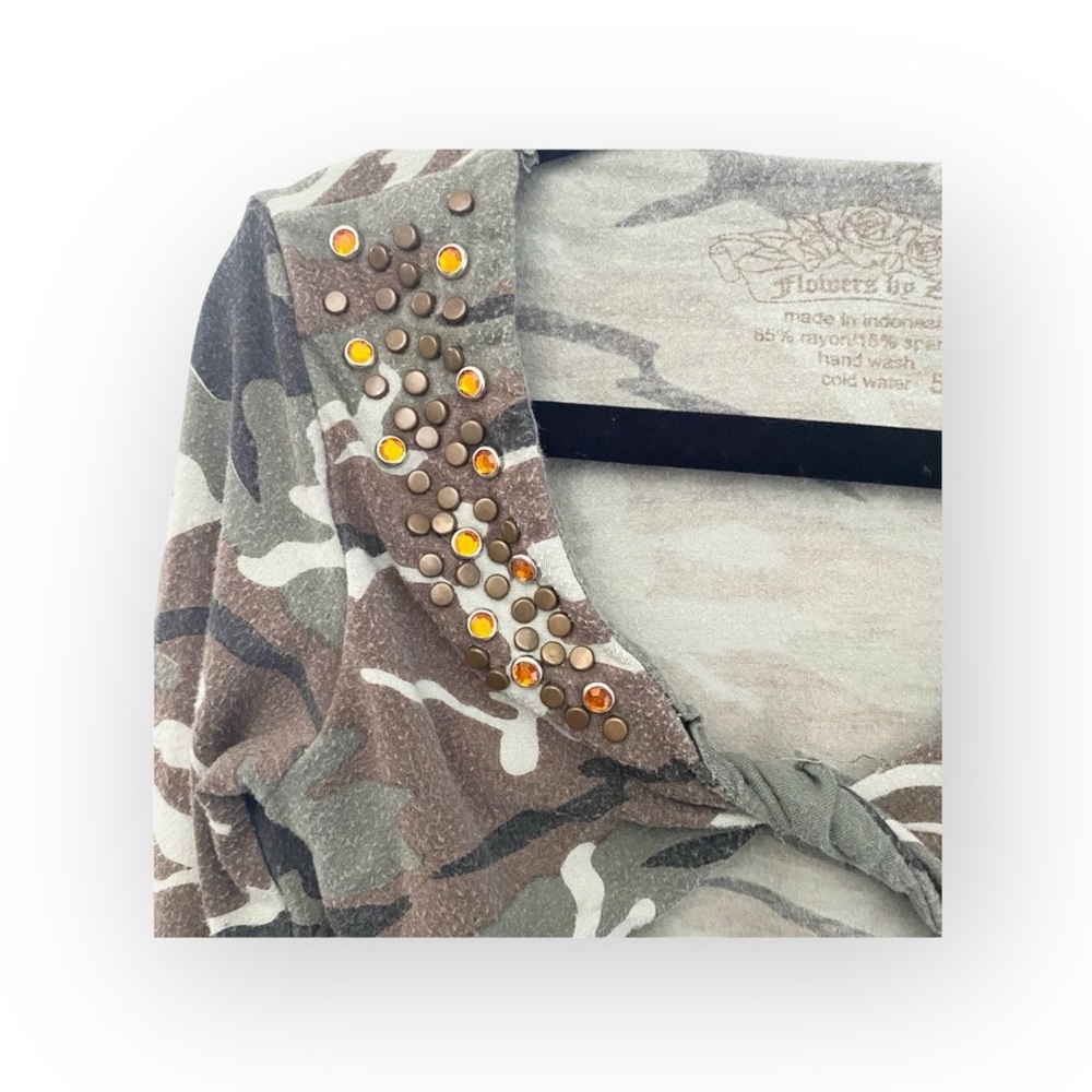 Flowers by Zoe ꕥ Camo Print Crystal Shrug Jacket Top ꕥ Army Green Camo ꕥ 5 5T - Picture 6 of 16